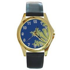 Blue And Green Design Round Gold Metal Watches by digitaldivadesigns