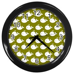 Cute Whale Illustration Pattern Wall Clocks (black) by GardenOfOphir