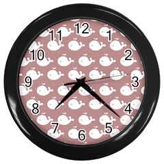 Cute Whale Illustration Pattern Wall Clocks (black) by GardenOfOphir