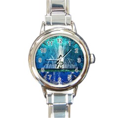 Clef With Water Splash And Floral Elements Round Italian Charm Watches