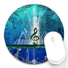 Clef With Water Splash And Floral Elements Round Mousepads