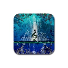 Clef With Water Splash And Floral Elements Rubber Square Coaster (4 Pack) 