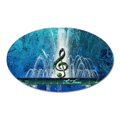 Clef With Water Splash And Floral Elements Oval Magnet