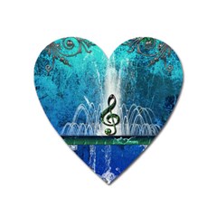 Clef With Water Splash And Floral Elements Heart Magnet by FantasyWorld7