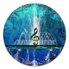 Clef With Water Splash And Floral Elements Magnet 5  (round) by FantasyWorld7