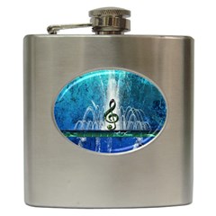 Clef With Water Splash And Floral Elements Hip Flask (6 Oz) by FantasyWorld7