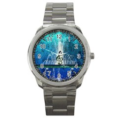 Clef With Water Splash And Floral Elements Sport Metal Watches by FantasyWorld7