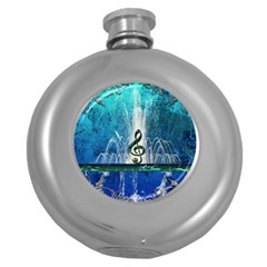 Clef With Water Splash And Floral Elements Round Hip Flask (5 Oz)