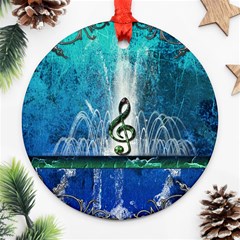 Clef With Water Splash And Floral Elements Round Ornament (two Sides) 