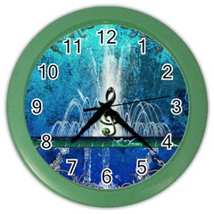 Clef With Water Splash And Floral Elements Color Wall Clocks by FantasyWorld7