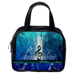 Clef With Water Splash And Floral Elements Classic Handbags (one Side)