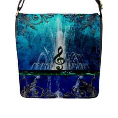 Clef With Water Splash And Floral Elements Flap Messenger Bag (l) 