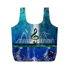 Clef With Water Splash And Floral Elements Full Print Recycle Bags (m) 