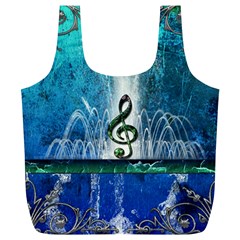 Clef With Water Splash And Floral Elements Full Print Recycle Bags (l)  by FantasyWorld7