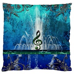 Clef With Water Splash And Floral Elements Large Flano Cushion Cases (one Side)  by FantasyWorld7