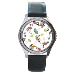 Mushrooms Pattern 02 Round Metal Watches by Famous