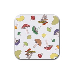 Mushrooms Pattern 02 Rubber Coaster (square)  by Famous