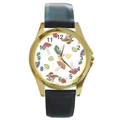 Mushrooms Pattern 02 Round Gold Metal Watches by Famous