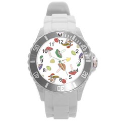 Mushrooms Pattern 02 Round Plastic Sport Watch (l) by Famous