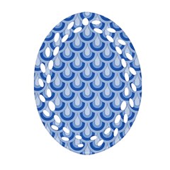 Awesome Retro Pattern Blue Oval Filigree Ornament (2-side) 