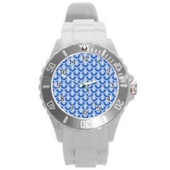 Awesome Retro Pattern Blue Round Plastic Sport Watch (l) by ImpressiveMoments