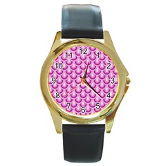 Awesome Retro Pattern Lilac Round Gold Metal Watches by ImpressiveMoments