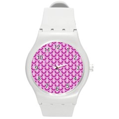 Awesome Retro Pattern Lilac Round Plastic Sport Watch (m)