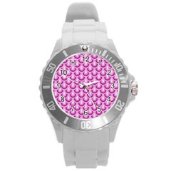 Awesome Retro Pattern Lilac Round Plastic Sport Watch (l)