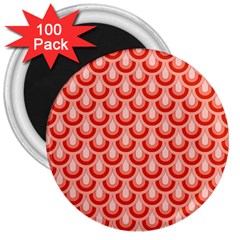 Awesome Retro Pattern Red 3  Magnets (100 Pack)