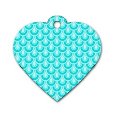 Awesome Retro Pattern Turquoise Dog Tag Heart (one Side)