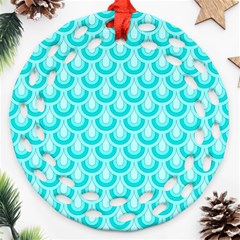 Awesome Retro Pattern Turquoise Ornament (round Filigree) 