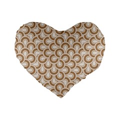 Retro Mirror Pattern Brown Standard 16  Premium Flano Heart Shape Cushions by ImpressiveMoments