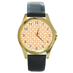 Retro Mirror Pattern Peach Round Gold Metal Watches