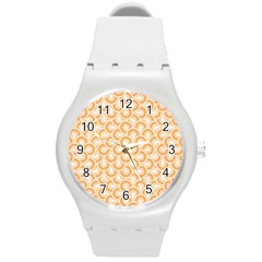 Retro Mirror Pattern Peach Round Plastic Sport Watch (m)