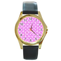 Retro Mirror Pattern Pink Round Gold Metal Watches