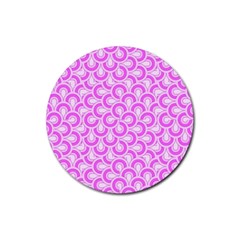 Retro Mirror Pattern Pink Rubber Round Coaster (4 Pack) 