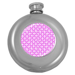 Retro Mirror Pattern Pink Round Hip Flask (5 Oz)