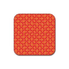 Retro Mirror Pattern Red Rubber Coaster (square)  by ImpressiveMoments