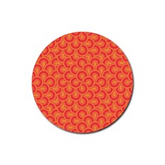 Retro Mirror Pattern Red Rubber Round Coaster (4 Pack) 