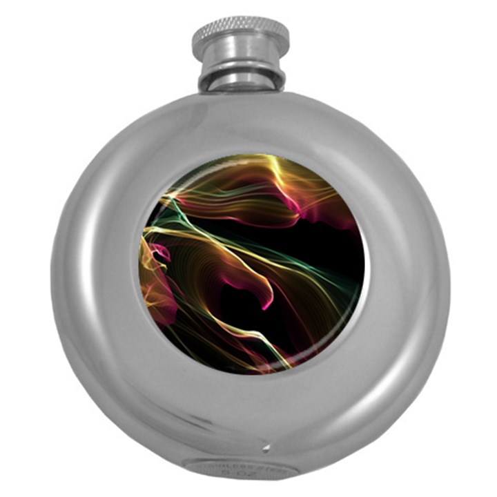 Glowing, Colorful  Abstract Lines Round Hip Flask (5 oz)