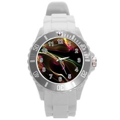 Glowing, Colorful  Abstract Lines Round Plastic Sport Watch (l)