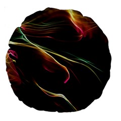 Glowing, Colorful  Abstract Lines Large 18  Premium Round Cushions