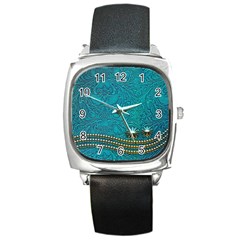 Wonderful Decorative Design With Floral Elements Square Metal Watches