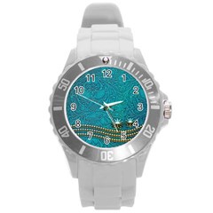 Wonderful Decorative Design With Floral Elements Round Plastic Sport Watch (l)