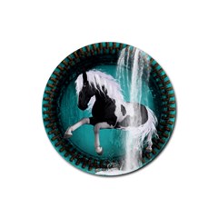 Beautiful Horse With Water Splash  Rubber Round Coaster (4 Pack) 