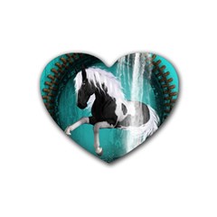 Beautiful Horse With Water Splash  Rubber Coaster (heart)  by FantasyWorld7