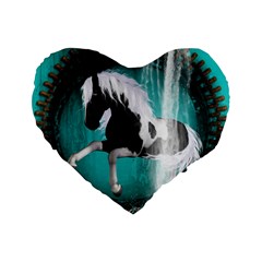 Beautiful Horse With Water Splash  Standard 16  Premium Flano Heart Shape Cushions