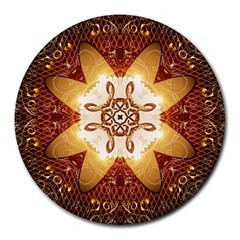 Elegant, Decorative Kaleidoskop In Gold And Red Round Mousepads by FantasyWorld7