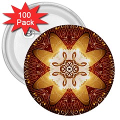 Elegant, Decorative Kaleidoskop In Gold And Red 3  Buttons (100 Pack) 