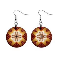 Elegant, Decorative Kaleidoskop In Gold And Red Mini Button Earrings